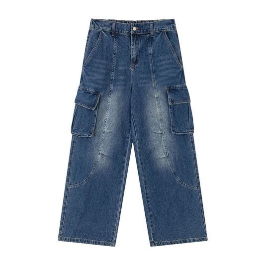 Navy Blue Cargo Washed Jeans PinkLimes Trending Streetwear