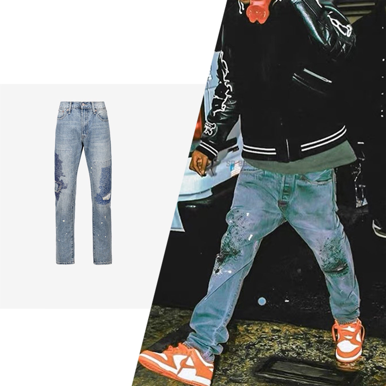 Unisex Burned Flower Embroidered Ripped Jeans PinkLimes Trending Streetwear