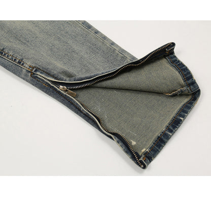 Knee Ripped Zipper‑Leg Jeans PinkLimes Trending Streetwear