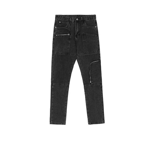Washed Zipper Straight Leg Unisex Jeans Black PinkLimes Trending Streetwear