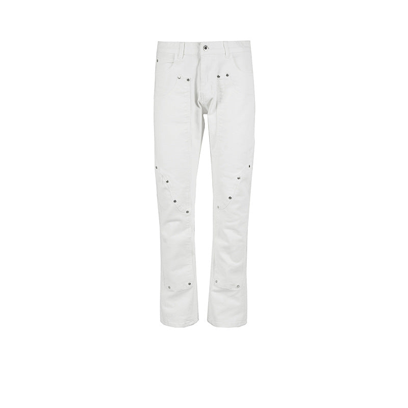 Unisex Studded Black & White Wide-Leg Jeans White PinkLimes Trending Streetwear