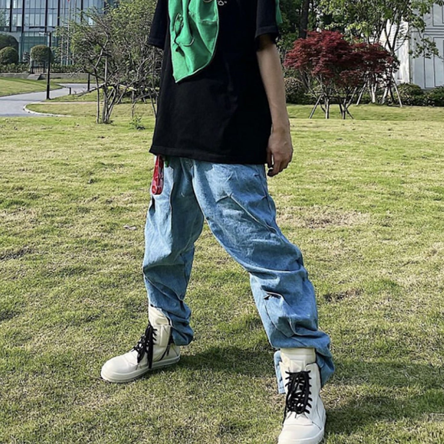 Unisex Washed Blue Twisted Straight Jeans PinkLimes Trending Streetwear