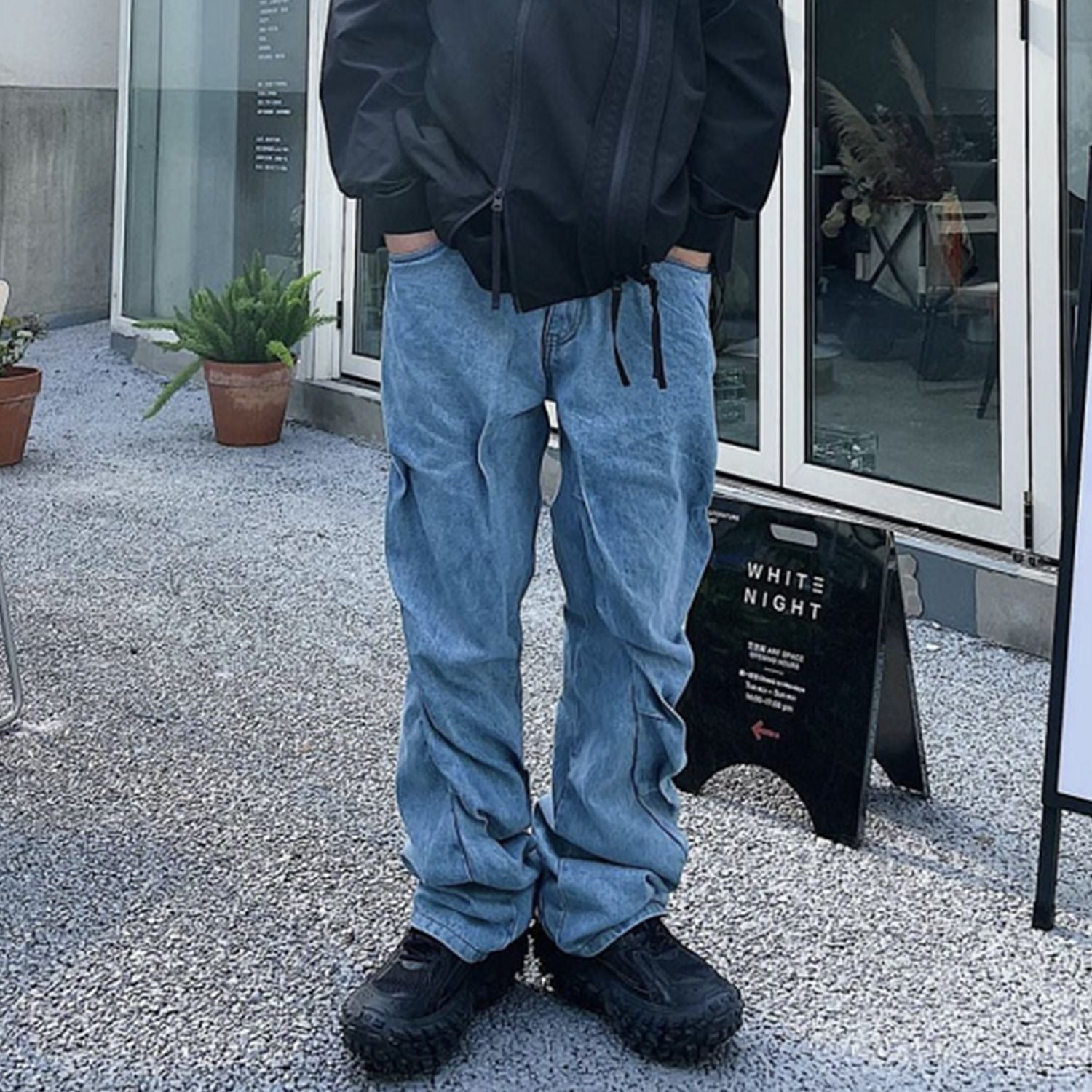 Unisex Washed Blue Twisted Straight Jeans PinkLimes Trending Streetwear