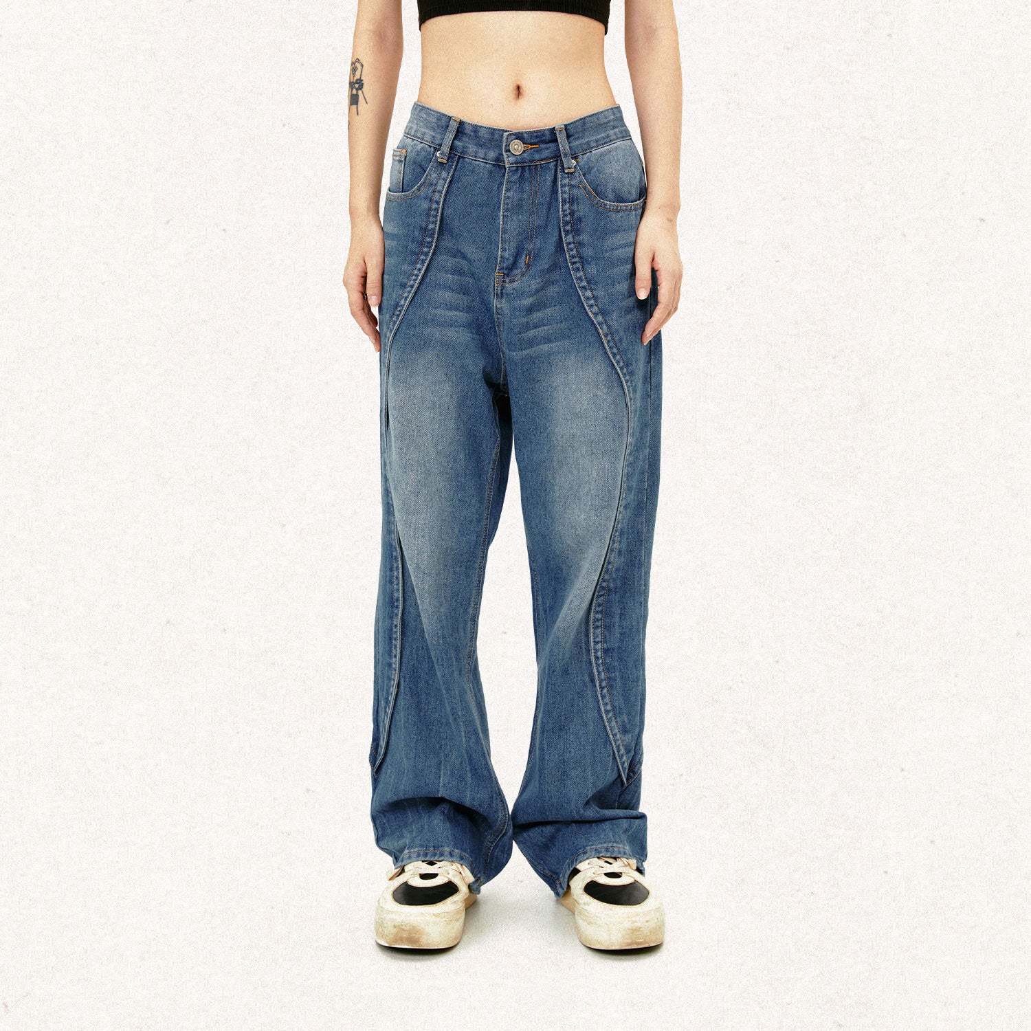 MADEEXTREME Deconstructed Faded Jeans PinkLimes Trending Streetwear