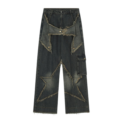 Star Stitch Baggy Jeans Navy Blue PinkLimes Trending Streetwear