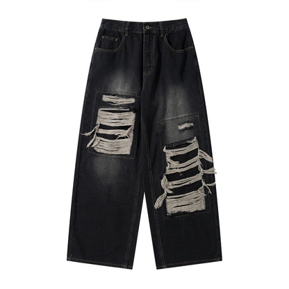 Ripped Patch Loose Wide-Leg Jeans Black PinkLimes Trending Streetwear