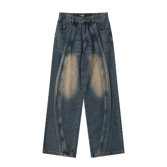 Washed Split Stitch Wide-Leg Jeans Blue PinkLimes Trending Streetwear