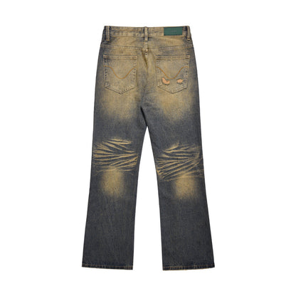 Yellow Washed Wide-Leg Straight Jeans PinkLimes Trending Streetwear