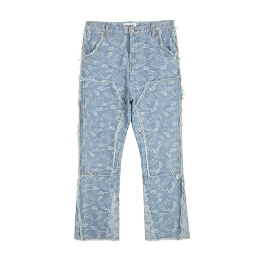 Jacquard Cashew Print Flared Jeans Blue PinkLimes Trending Streetwear
