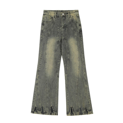 Deconstructed Micro-Flared Wide-Leg Jeans Navy Blue PinkLimes Trending Streetwear
