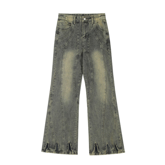 Deconstructed Micro-Flared Wide-Leg Jeans Navy Blue PinkLimes Trending Streetwear