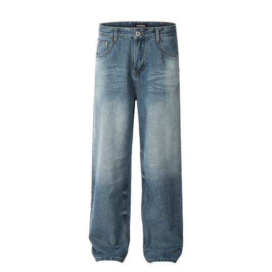 Washed Pleated Wide-Leg Street Jeans Blue PinkLimes Trending Streetwear