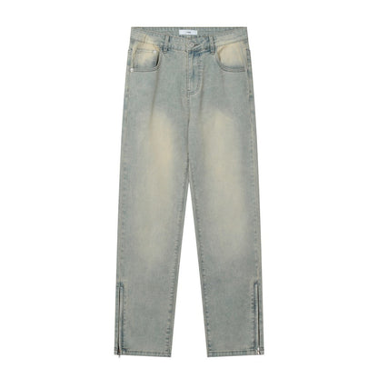 Washed Straight Jeans with Zipper Slit PinkLimes Trending Streetwear