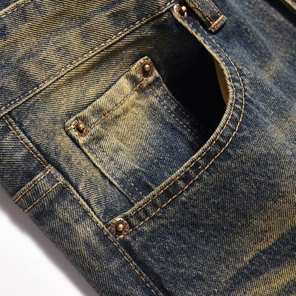Yellow Washed Wide-Leg Straight Jeans PinkLimes Trending Streetwear