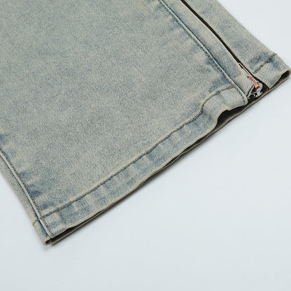 Washed Straight Jeans with Zipper Slit PinkLimes Trending Streetwear