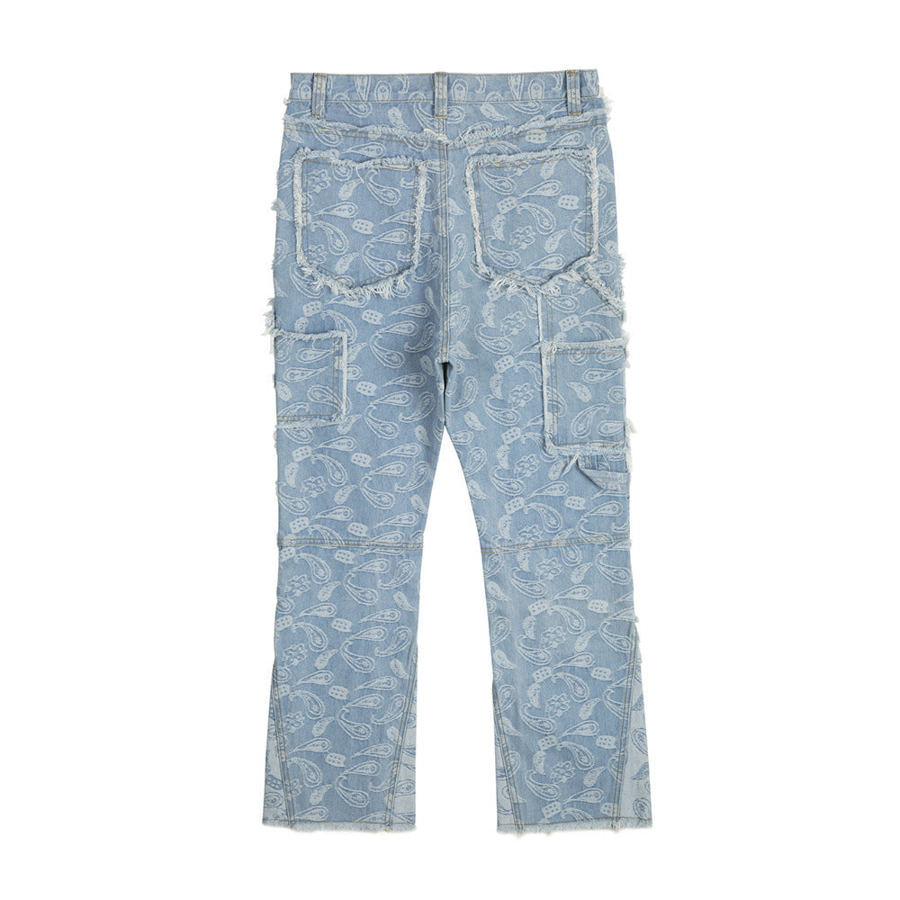 Jacquard Cashew Print Flared Jeans PinkLimes Trending Streetwear