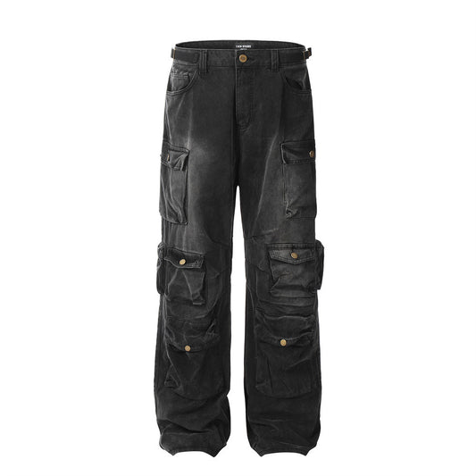 Multi-Pocket Crane Tactical Denim Pants Black PinkLimes Trending Streetwear