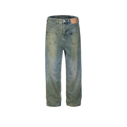 Men's Wear Women's Urban Men's And Women's Same-style Washed Trousers Trendy Front And Back Reverse Profile Blue Denim Blue PinkLimes Trending Streetwear