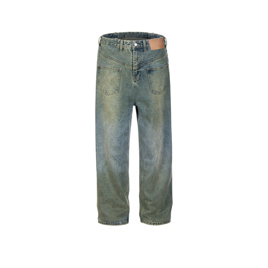 Men's Wear Women's Urban Men's And Women's Same-style Washed Trousers Trendy Front And Back Reverse Profile Blue Denim Blue PinkLimes Trending Streetwear