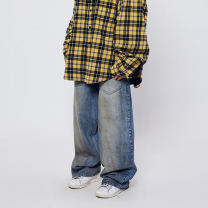 Men's Wear Women's Urban Men's And Women's Same-style Washed Trousers Trendy Front And Back Reverse Profile Blue Denim PinkLimes Trending Streetwear