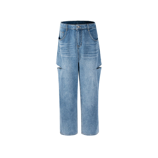Side Ripped Loose Jeans Blue PinkLimes Trending Streetwear