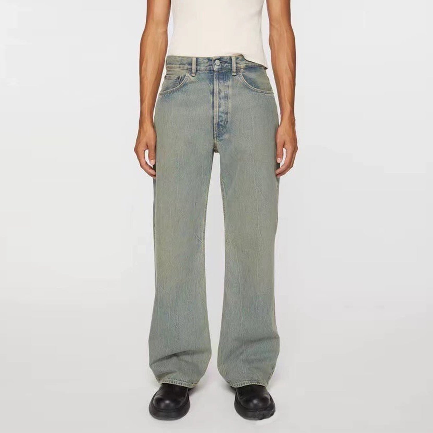 Neutral Washed Faded Straight Denim Pants PinkLimes Trending Streetwear