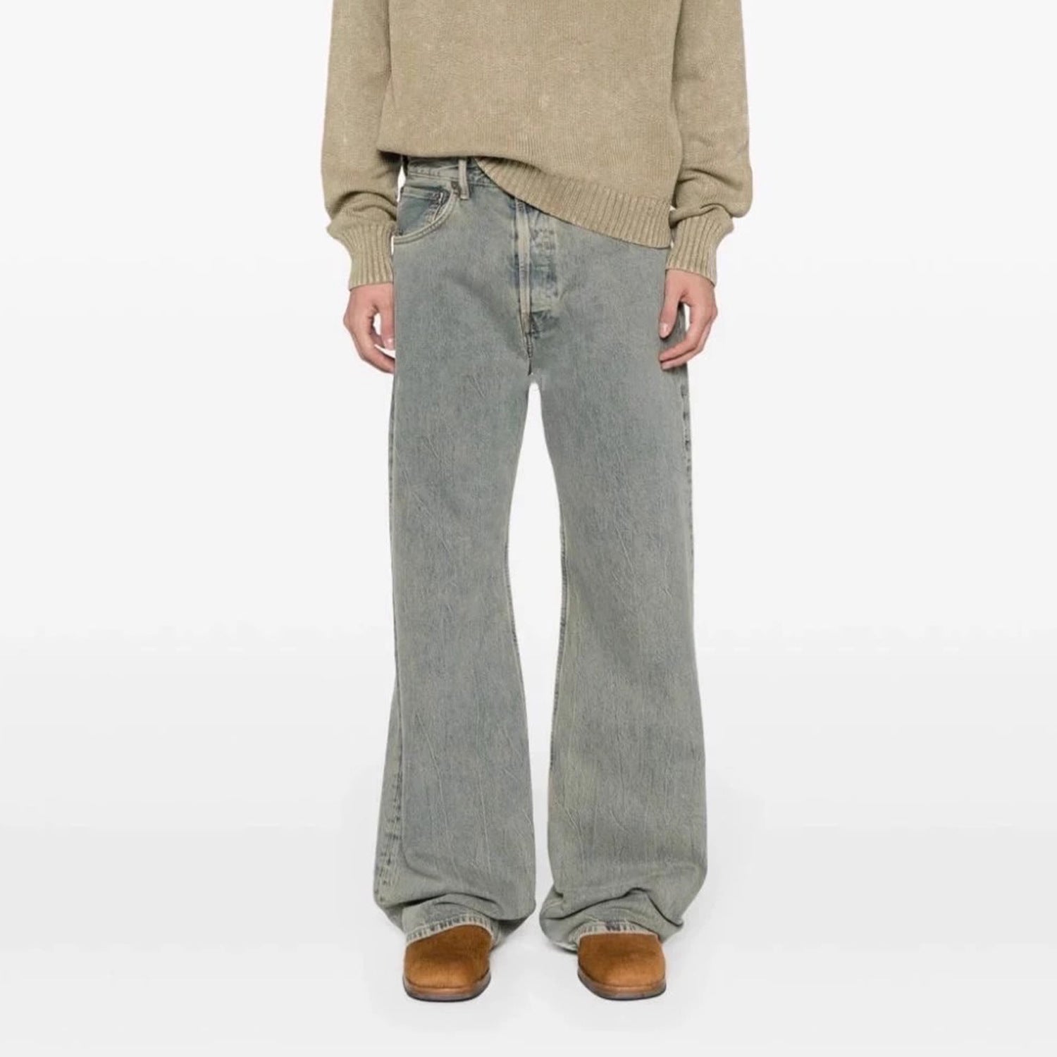 Neutral Washed Faded Straight Denim Pants PinkLimes Trending Streetwear