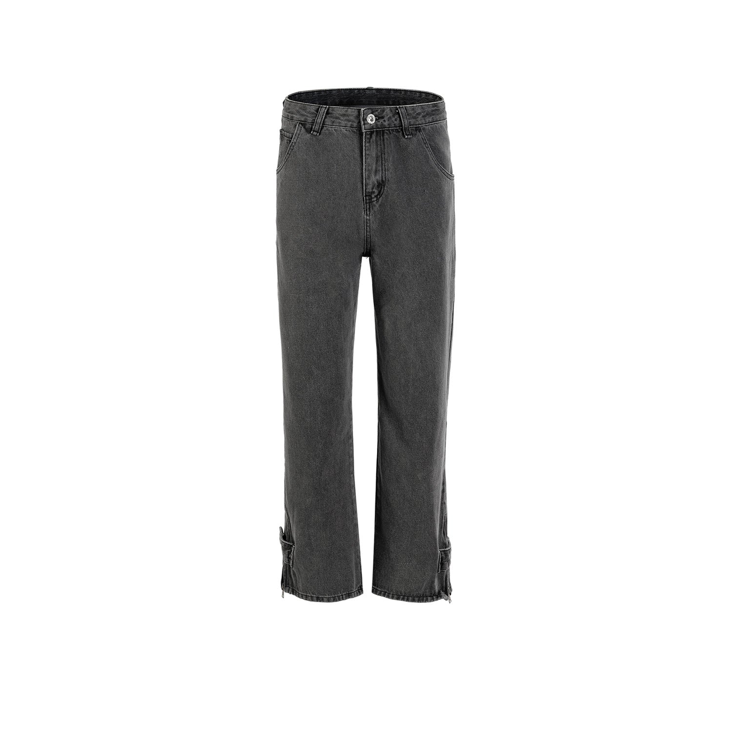 Washed Zipper Button Wide Leg Grey Jeans Grey PinkLimes Trending Streetwear