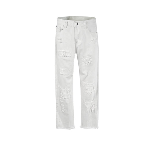 Ripped Straight Leg Jeans White PinkLimes Trending Streetwear
