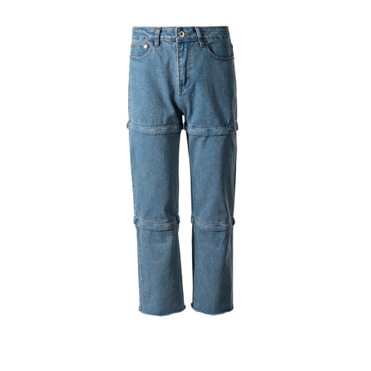 Three-Segment Detachable Zipper Jeans Blue PinkLimes Trending Streetwear