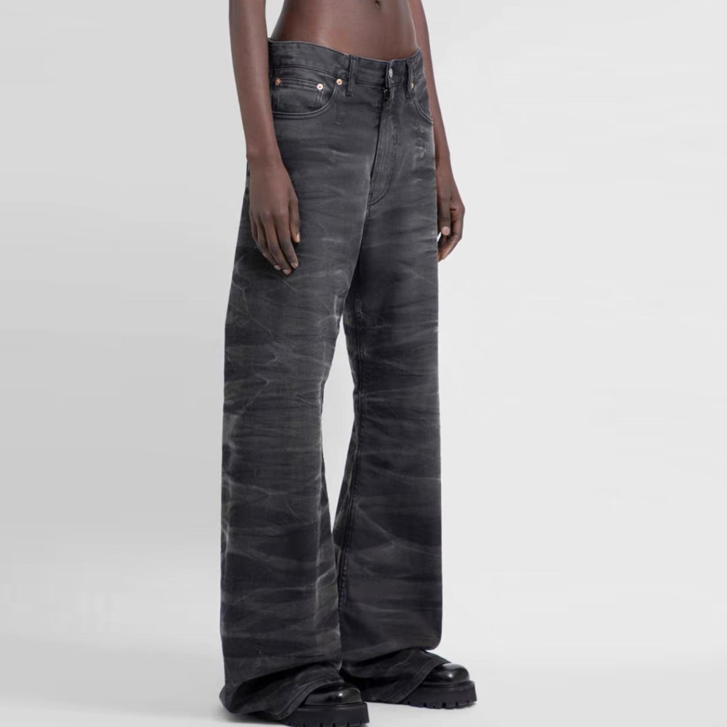 Washed Textured Water‑Corrugated Jeans PinkLimes Trending Streetwear