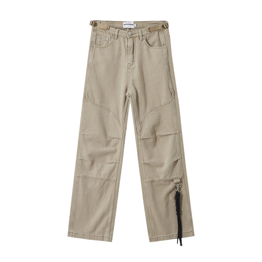 MADEEXTREME Vibe Loose Cleanfit Cargo Pants Beige PinkLimes Trending Streetwear