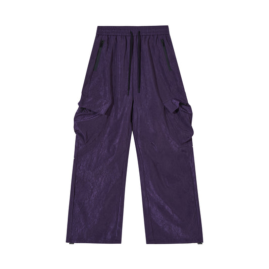 MADEEXTREME Retro Pleated Paratrooper Cargo Pants Purple PinkLimes Trending Streetwear