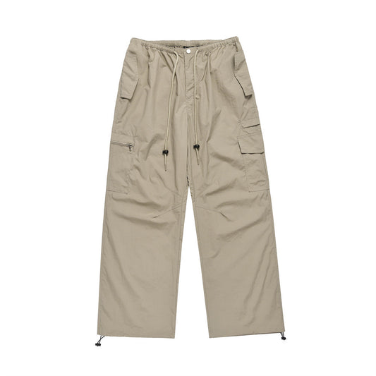 American Pleated Drawstring Cargo Pants Beige PinkLimes Trending Streetwear