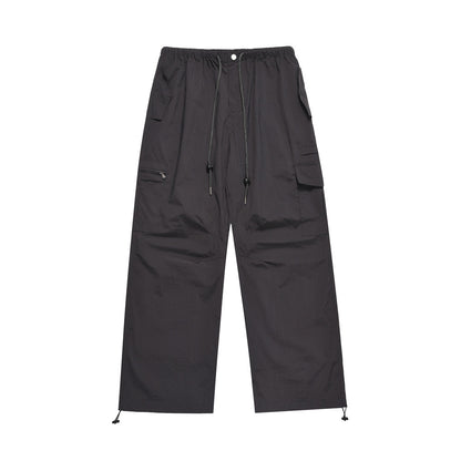 American Pleated Drawstring Cargo Pants Grey PinkLimes Trending Streetwear