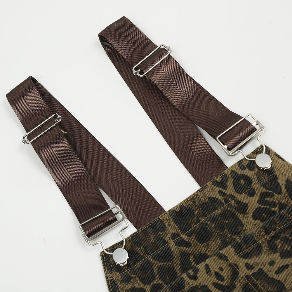 Leopard Print Streetwear Cargo Overalls PinkLimes Trending Streetwear