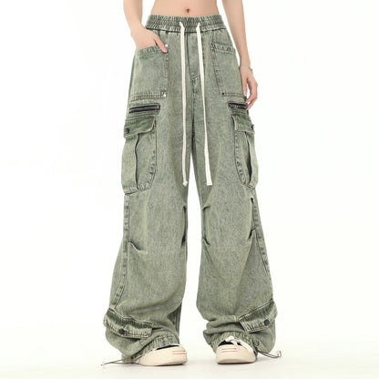 Multi-Pocket Washed Wide-Leg Cargo Pants PinkLimes Trending Streetwear