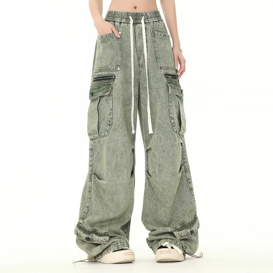 Multi-Pocket Washed Wide-Leg Cargo Pants PinkLimes Trending Streetwear
