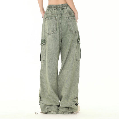 Multi-Pocket Washed Wide-Leg Cargo Pants PinkLimes Trending Streetwear