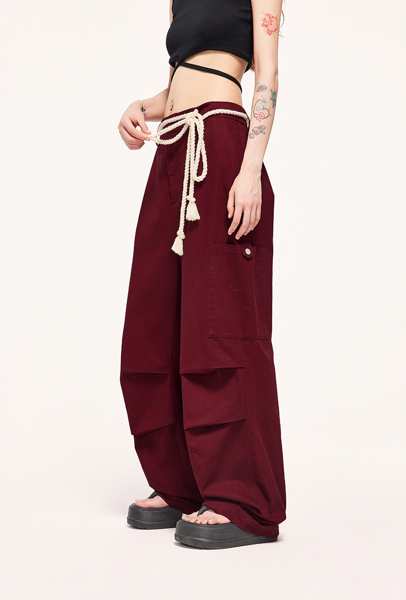 Tethered Wide-Leg Cargo Pants PinkLimes Trending Streetwear