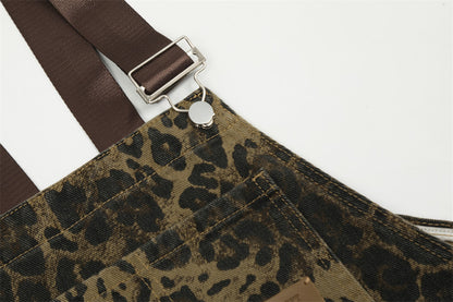 Leopard Print Streetwear Cargo Overalls PinkLimes Trending Streetwear