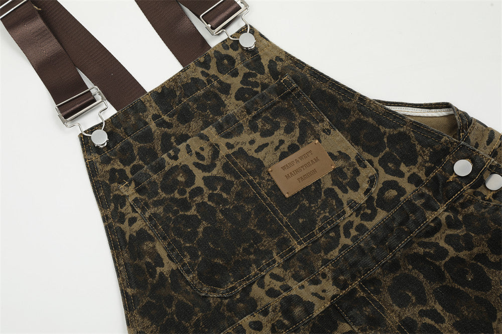 Leopard Print Streetwear Cargo Overalls PinkLimes Trending Streetwear