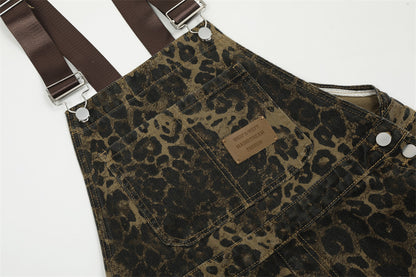 Leopard Print Streetwear Cargo Overalls PinkLimes Trending Streetwear