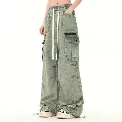 Multi-Pocket Washed Wide-Leg Cargo Pants PinkLimes Trending Streetwear