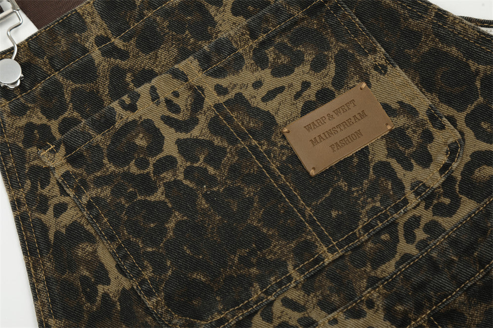 Leopard Print Streetwear Cargo Overalls PinkLimes Trending Streetwear