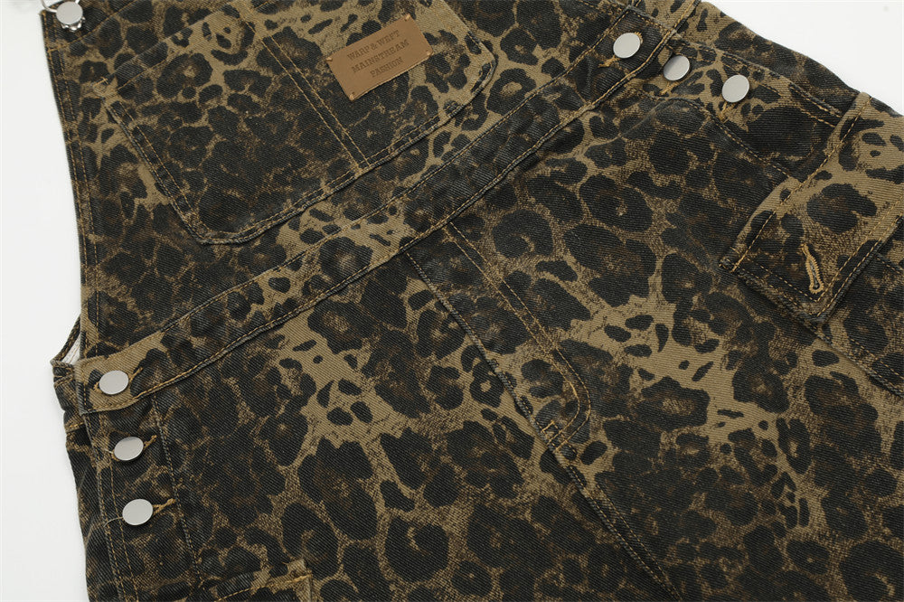 Leopard Print Streetwear Cargo Overalls PinkLimes Trending Streetwear