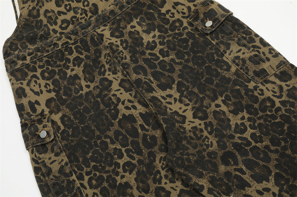 Leopard Print Streetwear Cargo Overalls PinkLimes Trending Streetwear