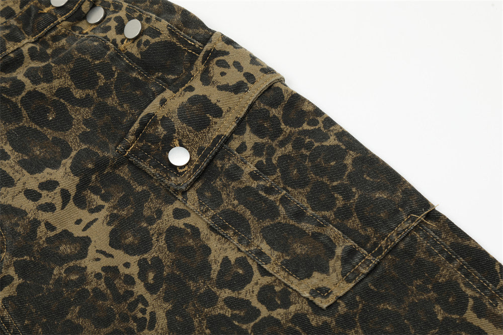 Leopard Print Streetwear Cargo Overalls PinkLimes Trending Streetwear