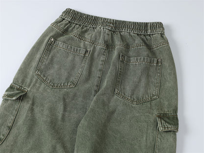 Multi-Pocket Washed Wide-Leg Cargo Pants PinkLimes Trending Streetwear