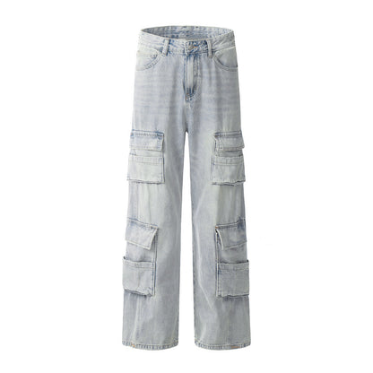 Light Wash Denim Cargo Pants Blue PinkLimes Trending Streetwear